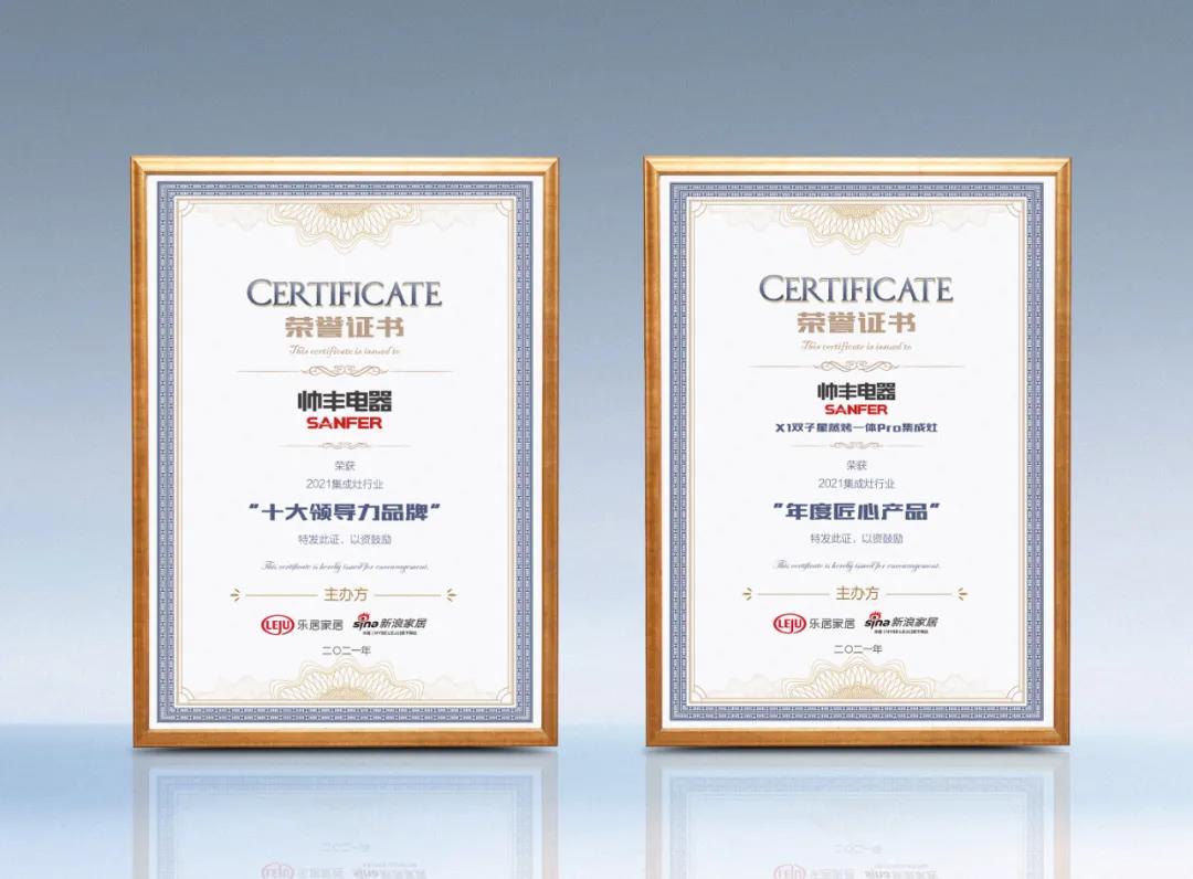 喜報(bào)！帥豐榮獲新浪家居2021集成灶行業(yè)“十大領(lǐng)導(dǎo)力品牌”和“年度匠心產(chǎn)品”雙獎(jiǎng)殊榮